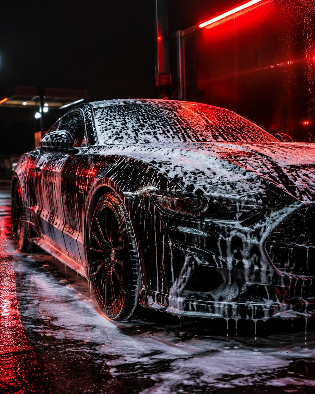 Car covered in snow foam